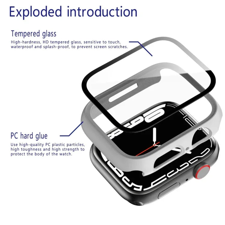 Ốp bảo vệ 2 trong 1 khung PC + kính cường lực, Dành cho Apple Watch Series 9 / 8 / 7 41mm, Dành cho Apple Watch Series 8 / 7 45mm
