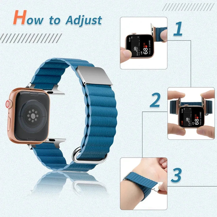 Dây đồng hồ da nam châm cho Apple Watch Series, 7 41mm / 6&SE&5&4 40mm / 3&2&1 38mm, 7 45mm / 6&SE&5&4 44mm / 3&2&1 42mm