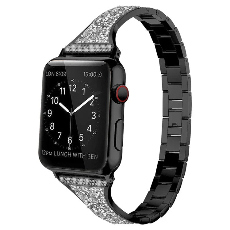 Dây đồng hồ da đính kim cương cho Apple Watch Series, 7 41mm / 6&SE&5&4 40mm / 3&2&1 38mm, 7 45mm / 6&SE&5&4 44mm / 3&2&1 42mm
