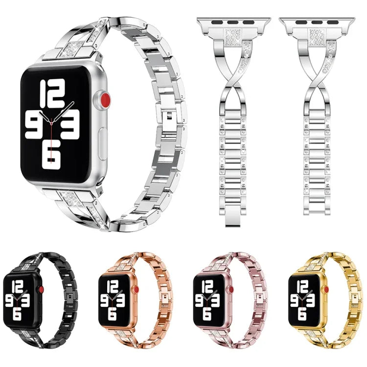 Dây đồng hồ thép không gỉ đính kim cương cho Apple Watch Series, 7 41mm / 6&SE&5&4 40mm / 3&2&1 38mm, 7 45mm / 6&SE&5&4 44mm / 3&2&1 42mm