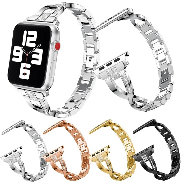 Dây đồng hồ thép không gỉ đính kim cương cho Apple Watch Series, 7 41mm / 6&SE&5&4 40mm / 3&2&1 38mm, 7 45mm / 6&SE&5&4 44mm / 3&2&1 42mm