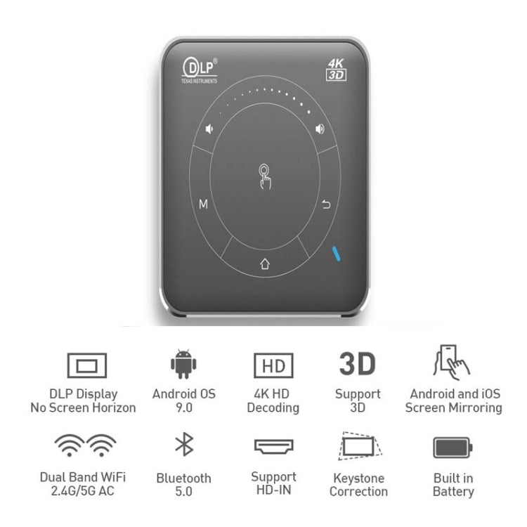 Máy chiếu thông minh P11 854x480 DLP với điều khiển từ xa hồng ngoại, Android 9.0, 4GB+32GB, Phích cắm EU, Phích cắm Mỹ, Phích cắm Anh, Phích cắm Úc