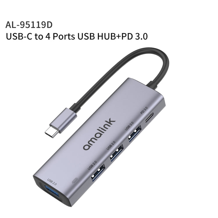 Trạm kết nối đa chức năng amalink 95119D Type-C / USB-C sang 4 cổng USB + PD 3.0, mã 95119D