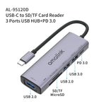 Trạm kết nối đa chức năng amalink 95120D Type-C / USB-C sang SD/TF + 3 cổng USB + PD 3.0, mã 95120D