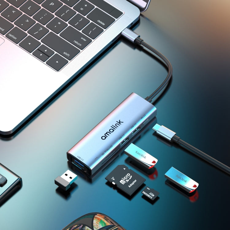 Trạm kết nối đa chức năng amalink 95120D Type-C / USB-C sang SD/TF + 3 cổng USB + PD 3.0, mã 95120D