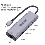 Bộ chia đa chức năng amalink 95122D Type-C / USB-C sang RJ45 + 2 cổng USB + PD 3.0, mã 95122D