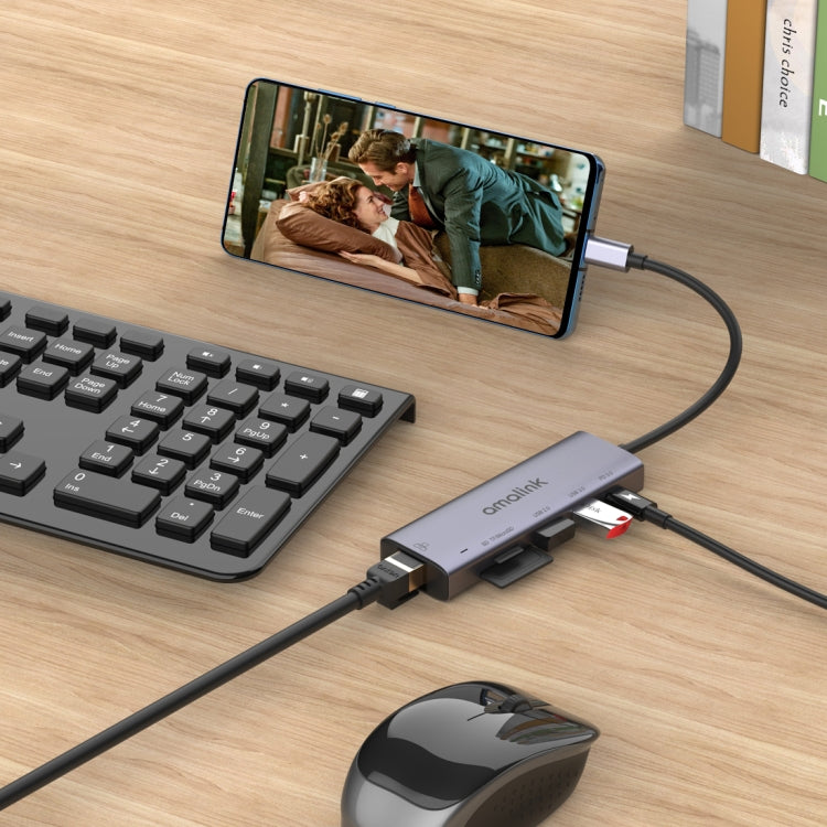 Bộ chia đa chức năng amalink 95122D Type-C / USB-C sang RJ45 + 2 cổng USB + PD 3.0, mã 95122D