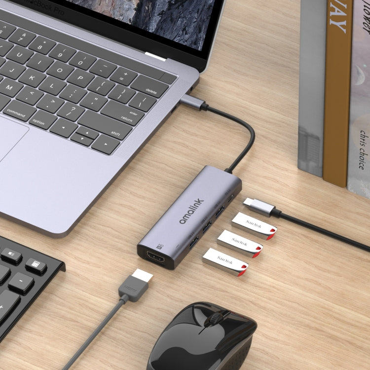 Bộ chia đa chức năng amalink 95123D Type-C / USB-C sang HDMI + 3 cổng USB + PD 3.0, mã 95123D