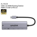 Bộ chia đa chức năng amalink 95126 Type-C / USB-C sang HDMI kép + 2 cổng USB + PD 3.0, mã 95126