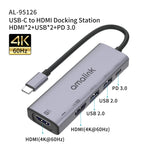 Bộ chia đa chức năng amalink 95126 Type-C / USB-C sang HDMI kép + 2 cổng USB + PD 3.0, mã 95126
