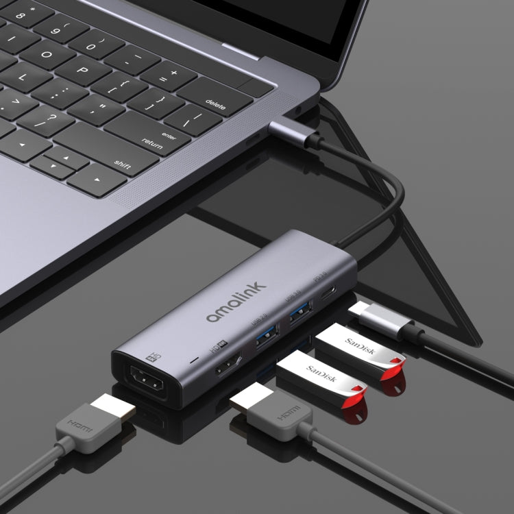 Bộ chia đa chức năng amalink 95126 Type-C / USB-C sang HDMI kép + 2 cổng USB + PD 3.0, mã 95126