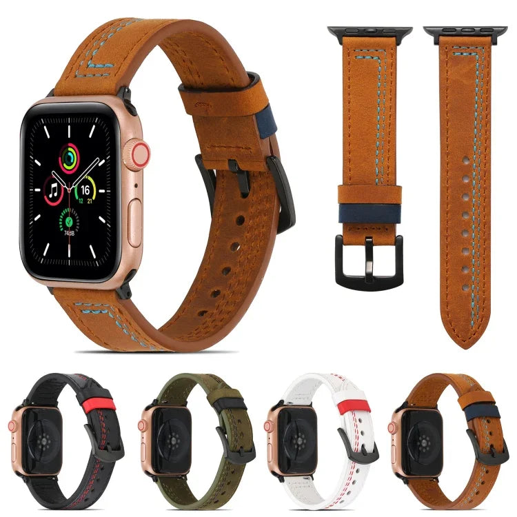 Dây đồng hồ da mờ may chỉ cho Apple Watch Series, 7 41mm / 6&SE&5&4 40mm / 3&2&1 38mm, 7 45mm / 6&SE&5&4 44mm / 3&2&1 42mm