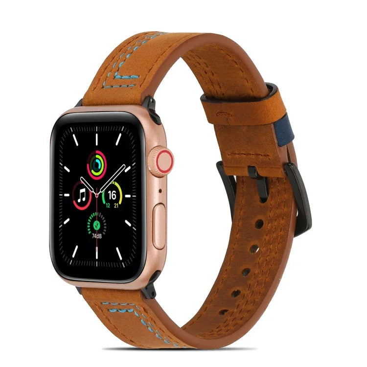 Dây đồng hồ da mờ may chỉ cho Apple Watch Series, 7 41mm / 6&SE&5&4 40mm / 3&2&1 38mm, 7 45mm / 6&SE&5&4 44mm / 3&2&1 42mm
