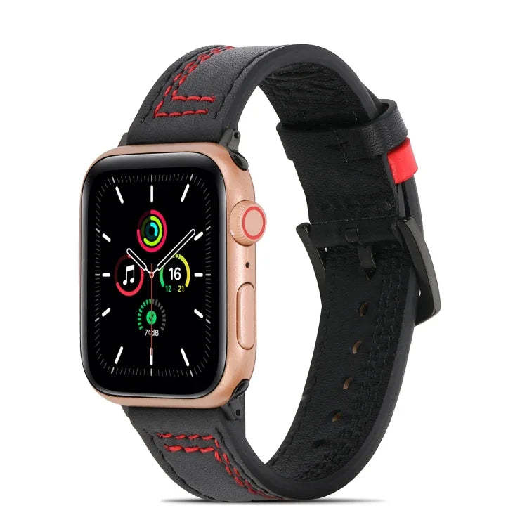 Dây đồng hồ da mờ may chỉ cho Apple Watch Series, 7 41mm / 6&SE&5&4 40mm / 3&2&1 38mm, 7 45mm / 6&SE&5&4 44mm / 3&2&1 42mm