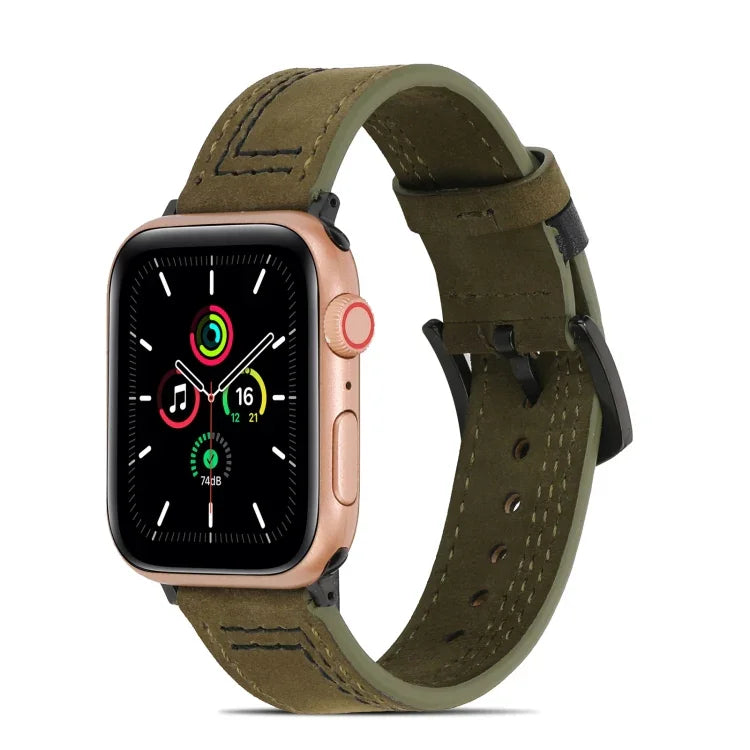 Dây đồng hồ da mờ may chỉ cho Apple Watch Series, 7 41mm / 6&SE&5&4 40mm / 3&2&1 38mm, 7 45mm / 6&SE&5&4 44mm / 3&2&1 42mm