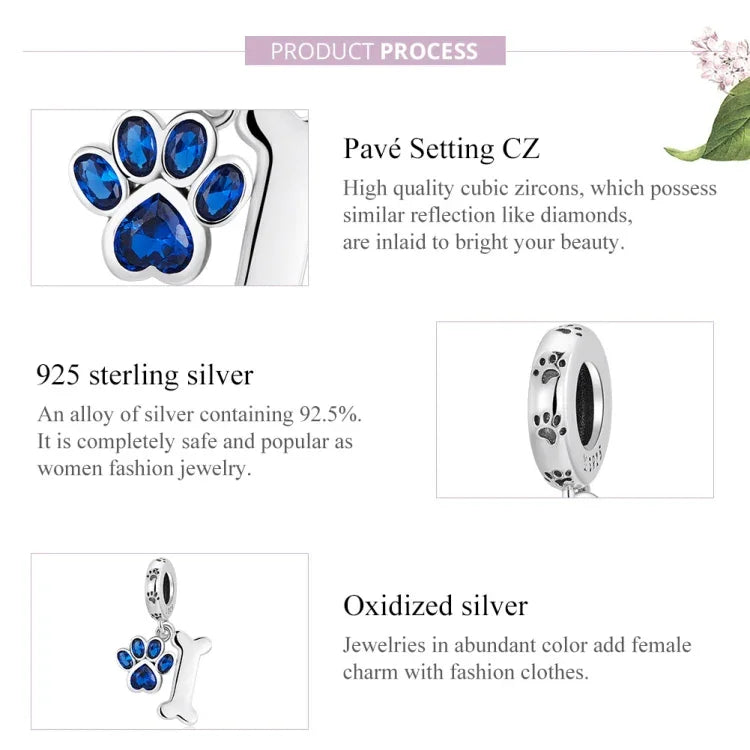 Mặt dây chuyền bạc S925 Sterling hình xương chân chó, Xương chân chó