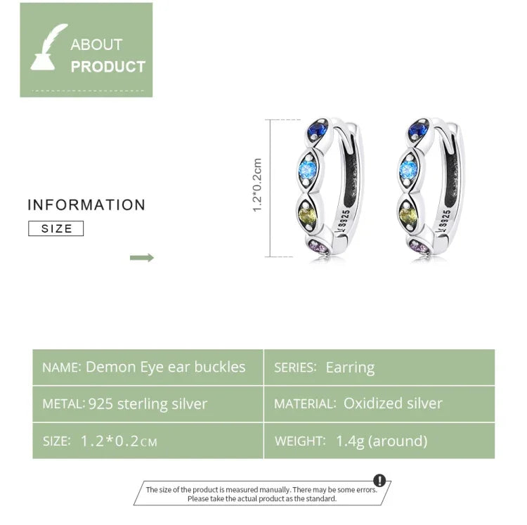 Bông tai bạc S925 Sterling mắt quỷ đá zircon cho nữ, mắt quỷ zircon