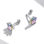 Bông tai đinh bạc S925 Sterling đá zircon màu hình móng vuốt dễ thương cho nữ, đá zircon màu móng vuốt dễ thương