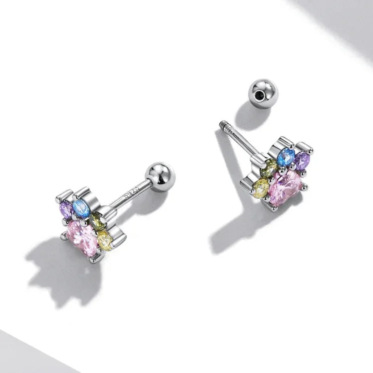 Bông tai đinh bạc S925 Sterling đá zircon màu hình móng vuốt dễ thương cho nữ, đá zircon màu móng vuốt dễ thương