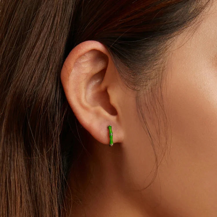 Bông tai khóa tai bạc S925 Sterling hình tre cho nữ, tre
