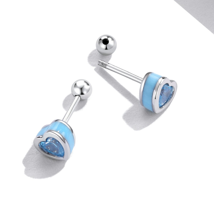 S925 Sterling Silver Heart Zircon Ear Stud Women Earrings, Heart Zircon(Blue)
