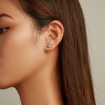 S925 Sterling Silver Heart Zircon Ear Stud Women Earrings, Heart Zircon(Blue)