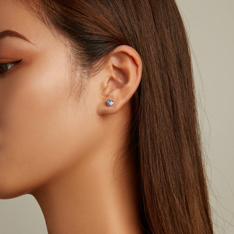 S925 Sterling Silver Heart Zircon Ear Stud Women Earrings, Heart Zircon(Blue)