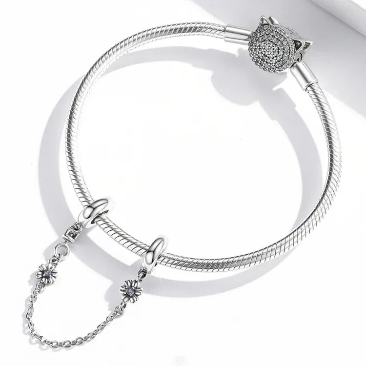 Phụ kiện vòng tay vòng cổ dây an toàn hoa cổ điển bạc S925 Sterling, hoa cổ điển