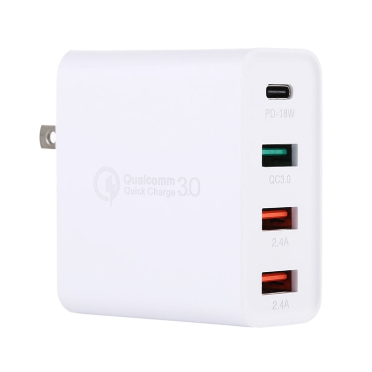 Sạc du lịch A3 PD 18W USB-C / Type-C + QC3.0 USB + giao diện USB đôi, phích cắm US, phích cắm EU, phích cắm UK