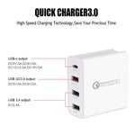 Sạc du lịch A3 PD 18W USB-C / Type-C + QC3.0 USB + giao diện USB đôi, phích cắm US, phích cắm EU, phích cắm UK