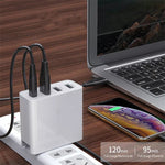 Sạc du lịch A3 PD 18W USB-C / Type-C + QC3.0 USB + giao diện USB đôi, phích cắm US, phích cắm EU, phích cắm UK