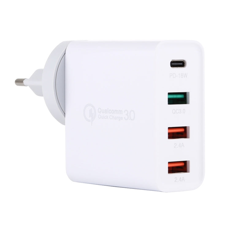 Sạc du lịch A3 PD 18W USB-C / Type-C + QC3.0 USB + giao diện USB đôi, phích cắm US, phích cắm EU, phích cắm UK