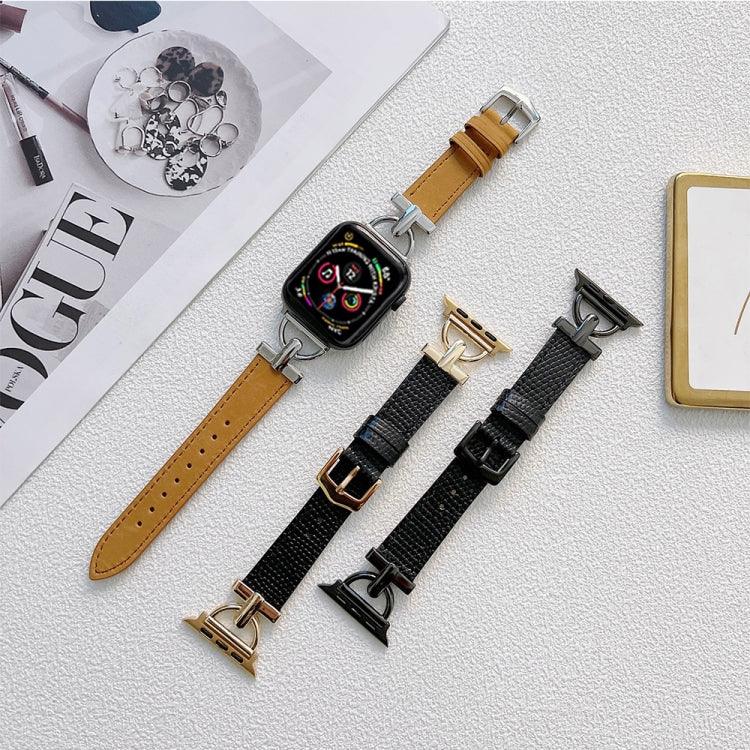 Dây đeo thép hình chữ D + da thật cho Apple Watch Series, 7 41mm / 6&SE&5&4 40mm / 3&2&1 38mm, 7 45mm / 6&SE&5&4 44mm / 3&2&1 42mm