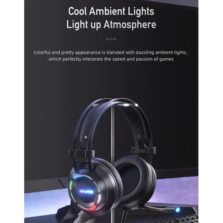 Tai nghe chơi game có dây có đèn môi trường awei GM-2 USB + 3.5mm kèm micro, GM-2