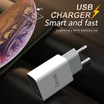 IVON AD-33 Bộ sạc du lịch 2 trong 1 cổng USB đơn 2.1A + bộ cáp dữ liệu USB sang 8 Pin dài 1m, phích cắm EU, phích cắm US