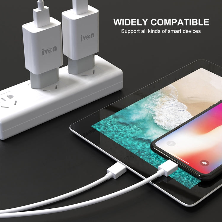 IVON AD-33 Bộ sạc du lịch 2 trong 1 cổng USB đơn 2.1A + bộ cáp dữ liệu USB sang 8 Pin dài 1m, phích cắm EU, phích cắm US