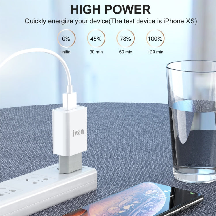 IVON AD-33 Bộ sạc du lịch 2 trong 1 cổng USB đơn 2.1A + bộ cáp dữ liệu USB sang 8 Pin dài 1m, phích cắm EU, phích cắm US