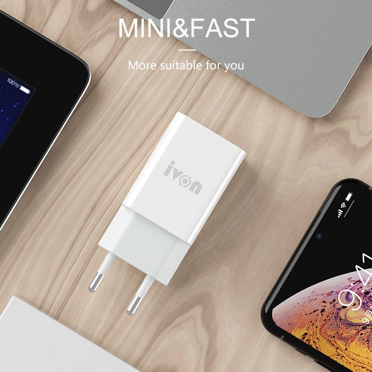 IVON AD-33 Bộ sạc du lịch 2 trong 1 cổng USB đơn 2.1A + bộ cáp dữ liệu USB sang 8 Pin dài 1m, phích cắm EU, phích cắm US