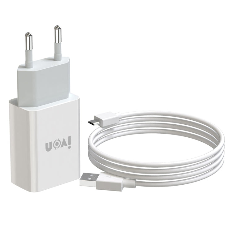 Bộ sạc du lịch IVON AD-33 2 trong 1 cổng USB đơn 2.1A + bộ cáp dữ liệu USB sang Micro USB dài 1m, phích cắm EU, US