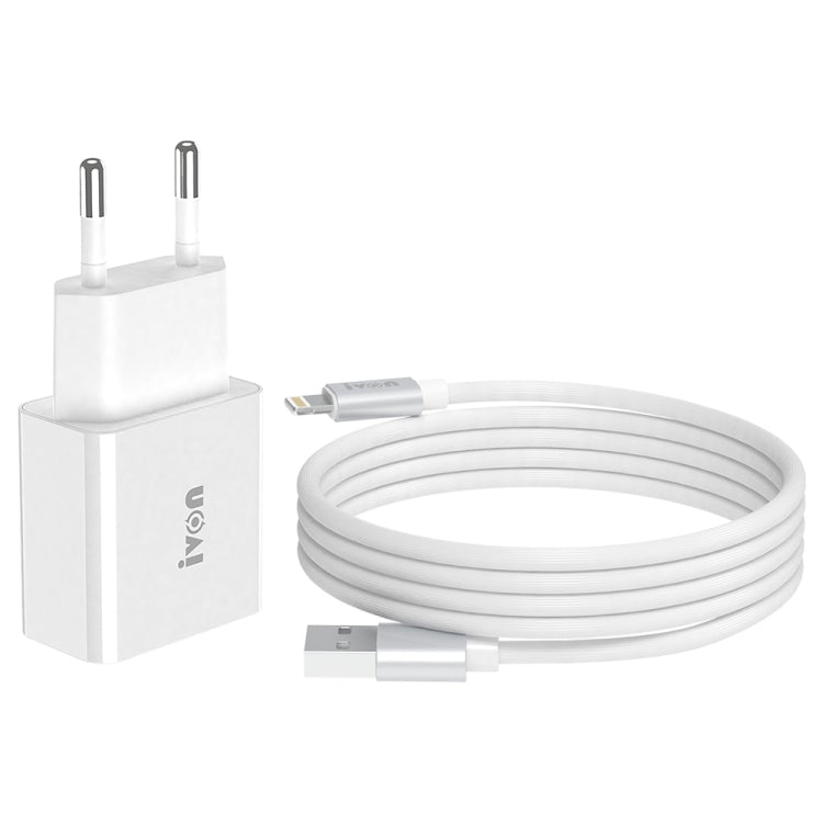 IVON AD-35 Bộ sạc du lịch 2 trong 1 cổng USB 18W QC3.0 + bộ cáp dữ liệu USB sang 8 Pin dài 1m, phích cắm EU, phích cắm US