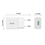 IVON AD-35 Bộ sạc du lịch 2 trong 1 cổng USB 18W QC3.0 + bộ cáp dữ liệu USB sang 8 Pin dài 1m, phích cắm EU, phích cắm US