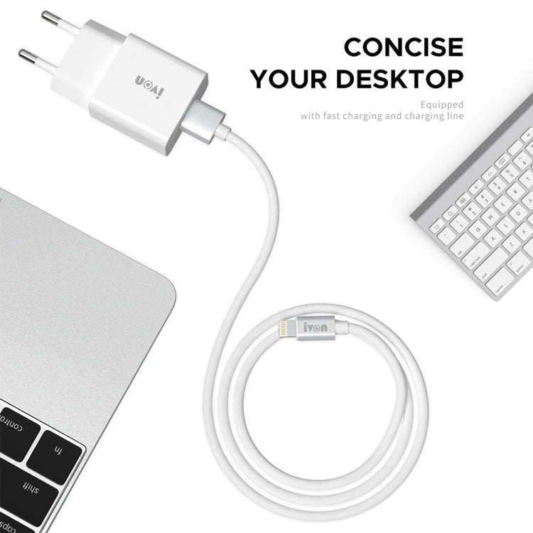 IVON AD-35 Bộ sạc du lịch 2 trong 1 cổng USB 18W QC3.0 + bộ cáp dữ liệu USB sang 8 Pin dài 1m, phích cắm EU, phích cắm US