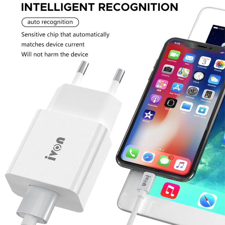 IVON AD-35 Bộ sạc du lịch 2 trong 1 cổng USB 18W QC3.0 + bộ cáp dữ liệu USB sang 8 Pin dài 1m, phích cắm EU, phích cắm US