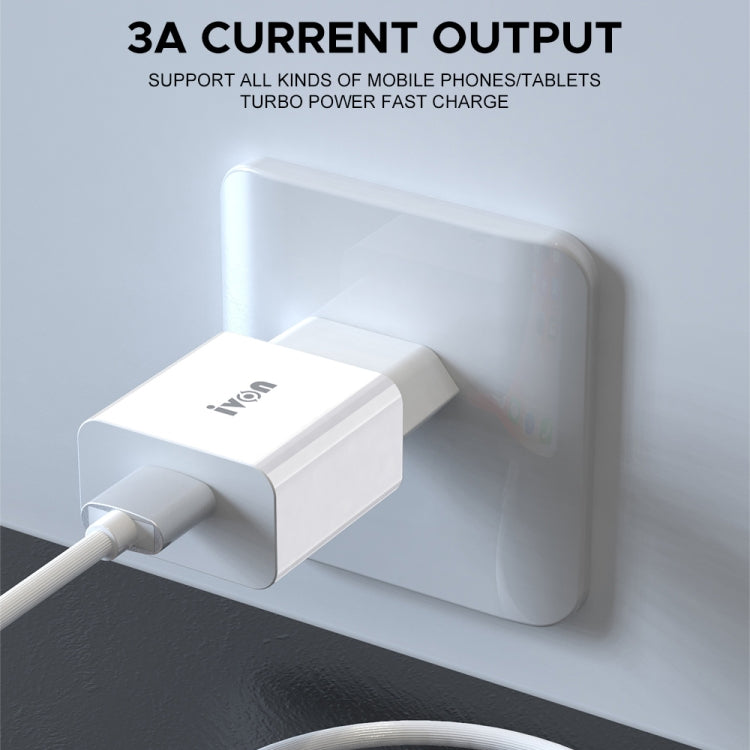 IVON AD-35 Bộ sạc du lịch 2 trong 1 cổng USB 18W QC3.0 + bộ cáp dữ liệu USB sang 8 Pin dài 1m, phích cắm EU, phích cắm US