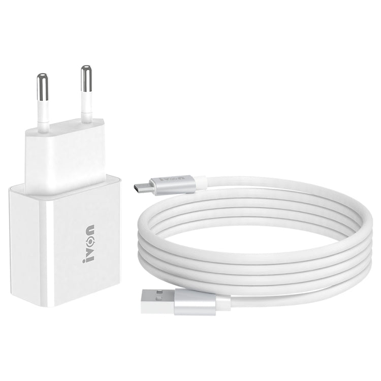 Bộ sạc du lịch IVON AD-35 2 trong 1 cổng USB QC3.0 18W + bộ cáp dữ liệu USB sang Micro USB dài 1m, phích cắm EU, US
