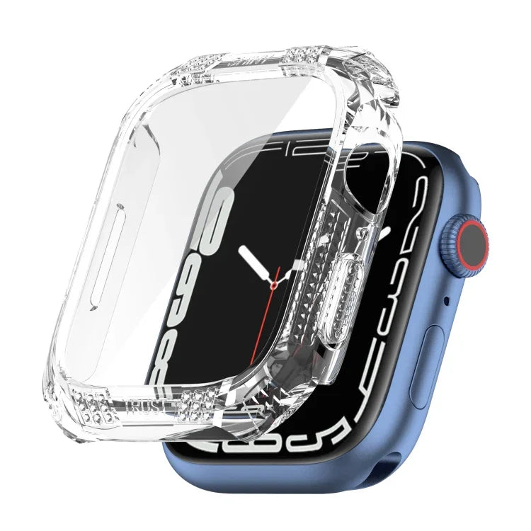 Rhombus Belt Drill + Tempered Film Integrated Case, For Apple Watch Series 9 / 8 / 7 41mm, For Apple Watch Series 9 / 8 / 7 45mm