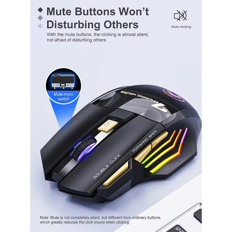 Chuột chơi game không dây sạc im lặng 7 nút iMICE GW-X7 đa chế độ 2.4G + Bluetooth với đèn RGB nhiều màu, GW-X7 2.4G + Bluetooth