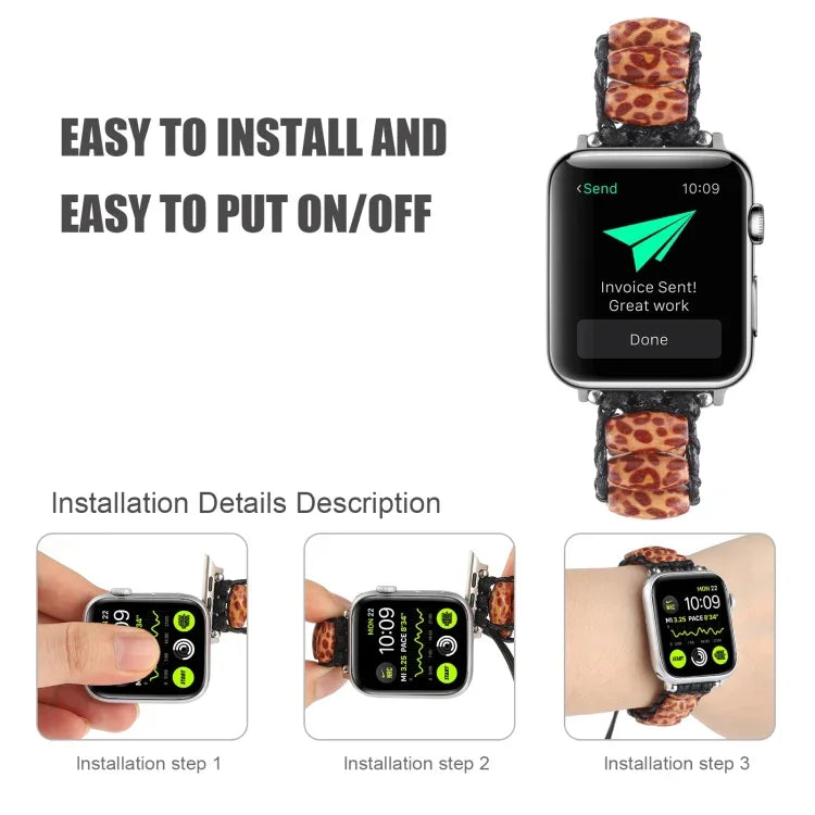 Dây đeo đồng hồ hạt gỗ cho Apple Watch Series, 7 41mm / 6&SE&5&4 40mm / 3&2&1 38mm, 7 45mm / 6&SE&5&4 44mm / 3&2&1 42mm