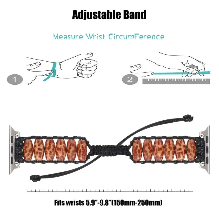 Dây đeo đồng hồ hạt gỗ cho Apple Watch Series, 7 41mm / 6&SE&5&4 40mm / 3&2&1 38mm, 7 45mm / 6&SE&5&4 44mm / 3&2&1 42mm