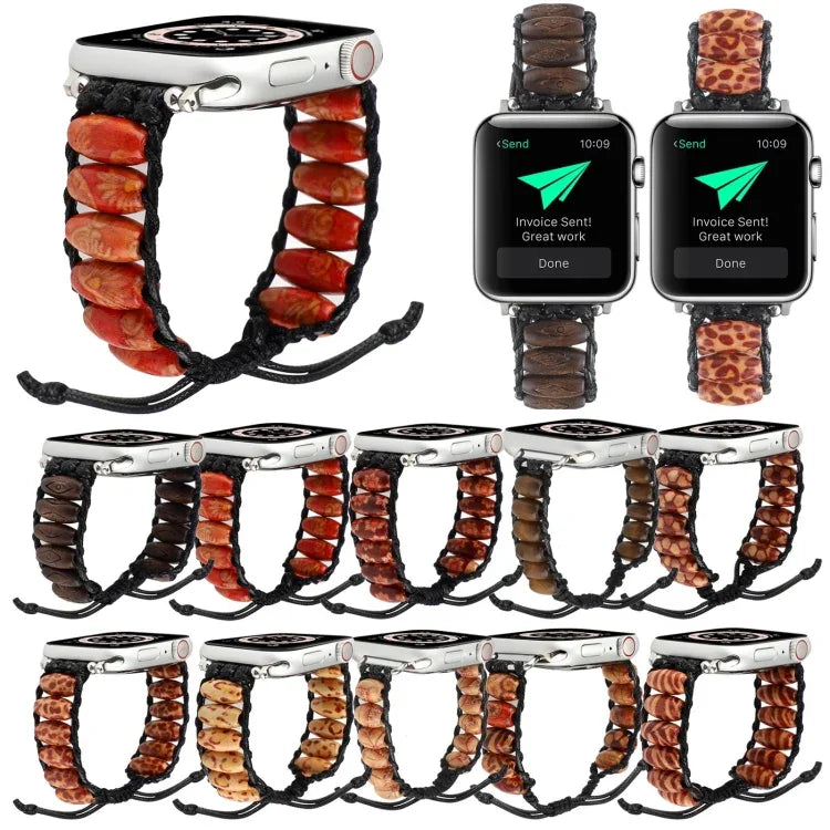 Dây đeo đồng hồ hạt gỗ cho Apple Watch Series, 7 41mm / 6&SE&5&4 40mm / 3&2&1 38mm, 7 45mm / 6&SE&5&4 44mm / 3&2&1 42mm